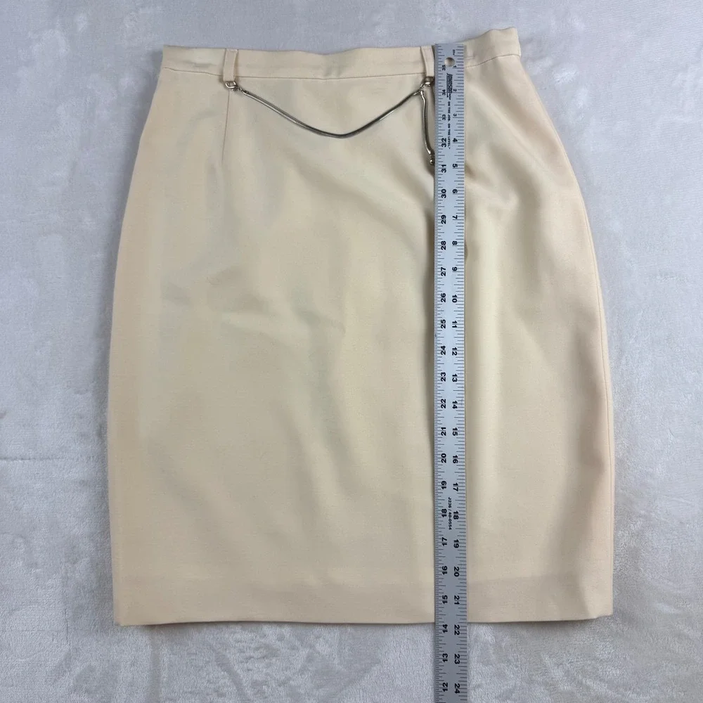 Vintage Escada Virgin Wool Pencil Skirt Womens 8‎ Cream Chain Detail Classic NWT